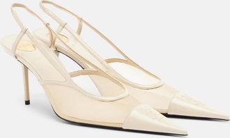 Saint Laurent Ren&eacute;e mesh and leather slingback pumps