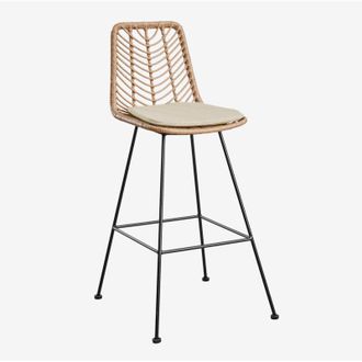 Sklum Pack De 2 Taburetes Altos En Rat&aacute;n Sint&eacute;tico Gouda Natural Sklum