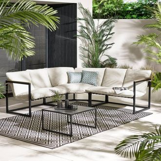 Furniturebox Hydra Metal 5 Seat Outdoor Garden Sofa Set in Cream