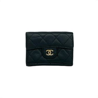 Chanel Black Grained Calfskin Wallet (Tri-Fold) (Pre-Owned)