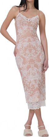 AFRM Nissa Nude Mesh Baroque Wallpaper Print Mesh Slip Dress In Almond Lace