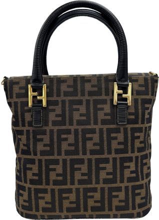 Fendi Brown Canvas Leather Handbag Tote Bag (Pre-Owned)
