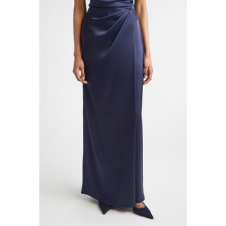 St. John Penelope Liquid Satin Evening Skirt in Midnight at Nordstrom, Size 10