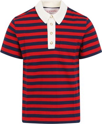 Valentino Garavani Mens Embroidered Piquet Polo Shirt - Red Cotton - Size X-Large