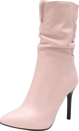 Generic Womens Sexy Mid Calf Boots Pointed Toe Super High Thin Heel Back Zipper With Pleated Detail For Party Dating