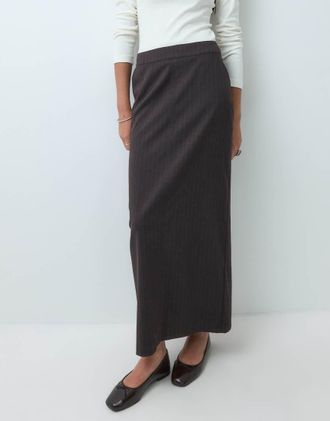 Asos gonna sartoriale a righe diplomatiche cioccolato-Marrone