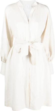 Eleventy Puff Sleeve Midi Jurk - Dames - Shirt Kleedjes - Beige - L - Linnen - Kleedjes