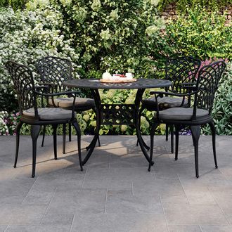 Charles Bentley Cast Aluminium Table & 4 Chairs Set Black Outdoor Dining Table