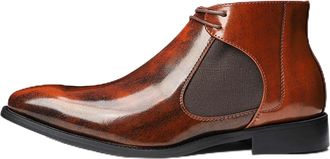 Generic MenS Chelsea Ankle Boots, Smart Leather Look Lace-Up Short Boots with Elastic Side Panels, Non-Slip Sole, Autumn Winter Business Casual Shoes for Offi