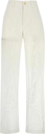 Marine Serre White Cotton Pant - Dames - Straight fit broeken - Wit - S - Katoen - Broeken