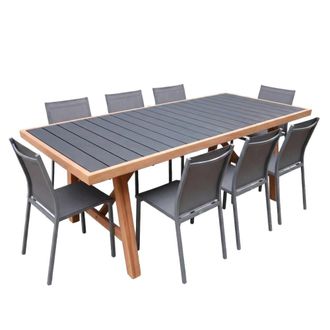 Sweeek Mesa de jard&iacute;n de madera de acacia y aluminio con 8 sillas, antracita