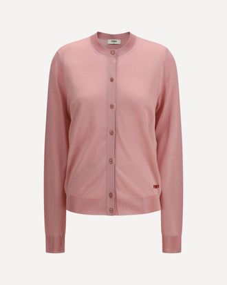 Fendi Cardigan girocollo in viscosa con logo ricamato Woman 40