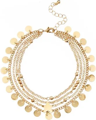 Lascana Fusskette mit Anh&auml;nger LASCANA Boho Layer Look, Damen, Gr. Metall, gold (goldfarben), gl&auml;nzend, Fussketten Fusskette mit Anh&auml;nger, Mehrreihige Fussket