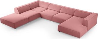 BLOOMINGLOFT 7-Sitzer Design Panorama Sofa Ardenal mit langer Seite links, Samtbezug