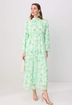 Trendyol Modest Dames Groen Bloemen Maxi Lang Casual Skater Modest Jurken