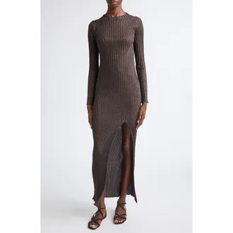 Missoni Long Sleeve Ribbed Maxi Sweater Dress in Brown at Nordstrom, Size 40