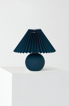 Brightech Serena 10 Ceramic LED Table Lamp with Retro Globe Base and Fabric Pleated Shade in Teal at Nordstrom