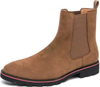 Generic Mens Slip On Suede Leather Chelsea Boots Comfort High Top Pointed Toe Pull On Business Casual Dress Ankle Boots (Brown,7.5)
