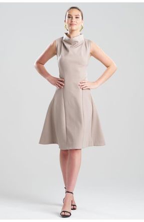 Natori Techno Crepe Fit & Flare Funnel Neck Dress in Taupe at Nordstrom, Size 10