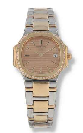 Patek Philippe Pre-owned Patek Philippe Ladies Nautilus Quartz Diamond Champagne Dial Ladies Watch 4700/062