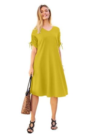 Jessica London Tie Sleeve Midi Dress in Golden Citrus at Nordstrom, Size Medium