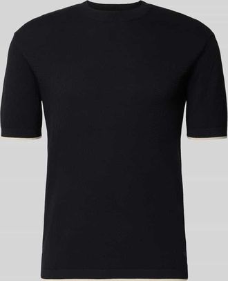 Emporio Armani Strickshirt mit Strukturmuster und Rundhalsausschnitt in Marine, Gr&ouml;&szlig;e XXL