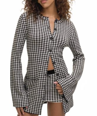 For Love & Lemons Gingham Knit Jacket In Black