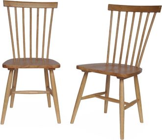 Sweeek Juego de 2 sillas de listones de madera de caucho natural
