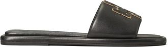 Tory Burch Zwarte platte sandalen met metallic afwerking - Dames - Sandalen - Zwart - 36 EU - Leer - Schoenen