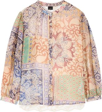 Oltre Overhemd met patroon en kanten rug - Dames - Blouses - Beige - XS - Katoen - Overhemden