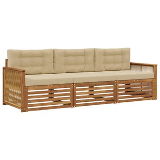 vidaXL Conjunto De Sof&aacute;s De Exterior Con Coj&iacute;n 3 Pcs Natural Y Beige Vidaxl