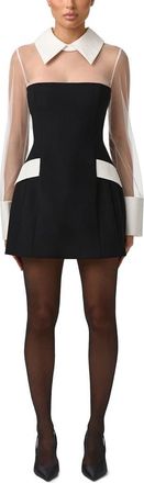 Naked Wardrobe Sheer Panel Long Sleeve Minidress in Black/White at Nordstrom, Size X-Small