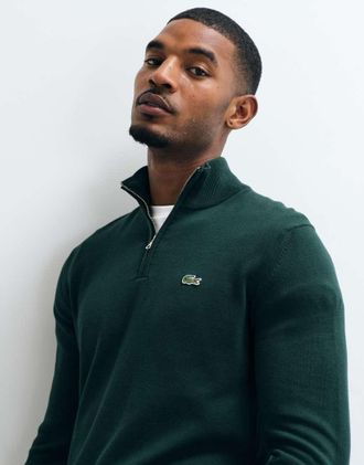 Lacoste maglione in maglia con zip corta verde