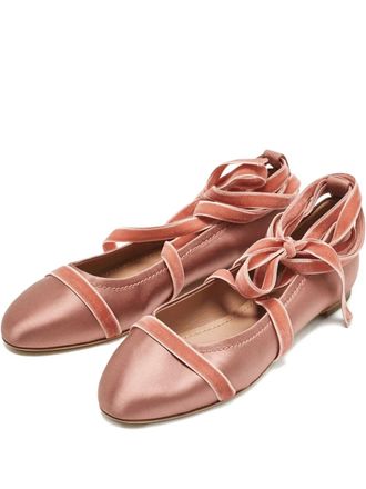 Malone Souliers satin velvet ballet flats - women - Satin/Velvet/Calf Leather/Calf Leather - 40 - Pink