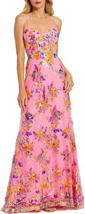 Mac Duggal Sweetheart Neck Floral Hand Sequin Lace Gown in Pink Multi at Nordstrom, Size 8