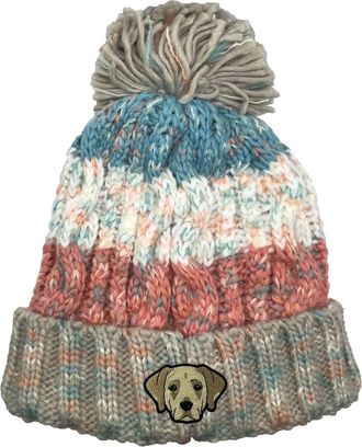 Bang Tidy Clothing Labrador Retriever Pom Pom Bobble Beanie Hat - Dog Lovers Gifts for Women Men - Knitted Winter Hats - Embroidered - Acrylic - Milkshake