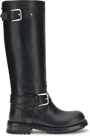 Dolce & Gabbana Black Calf Leather Bos Taurus Lace-Up Womens Boots