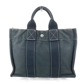 Herm&egrave;s Deauville Black Canvas Handbag Tote Bag (Pre-Owned)