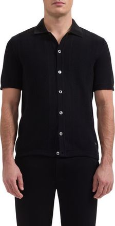 Bugatchi Short Sleeve Cardigan in Black at Nordstrom, Size Medium