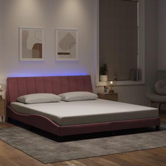 vidaXL Estructura De Cama Con Luces Led Terciopelo Rosa 180x200 Cm Vidaxl