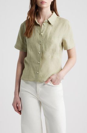 Frame Denim The Seaside Pinstripe Button-Up Top in Sage Multi at Nordstrom, Size X-Small