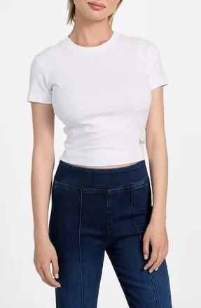 Guess Basic Crop Mini Logo T-Shirt in Pure White at Nordstrom, Size Large