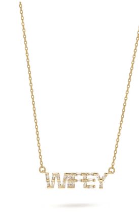 Crystal Haze Womens Wifey Baguette Necklace In Gold