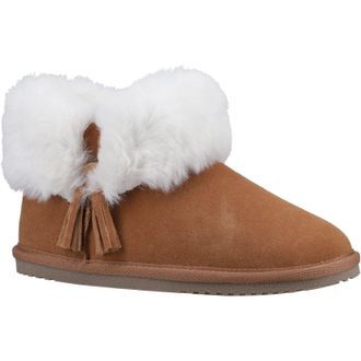 Hush Puppies Ayana Su&egrave;de en imitatiebont pantoffels voor dames in Tan