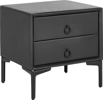Beliani Beliani - Mesita De Noche De Piel Sint&eacute;tica Negra Patas De Metal Con 2 Cajones De Almacenamiento 44 X 38 Cm Estilo Moderno Sezanne