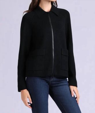 Minnie Rose Vicose Zip Jacket With Pockets In Black