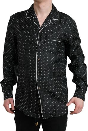 Dolce & Gabbana Mens Black Polka Dot Silk Long Sleeve Shirt