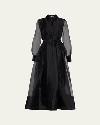SIMKHAI Montgomery Pleated Organza Maxi Shirtdress