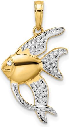 Diamond2Deal 14k Yellow Gold White Rhodium Diamond-Cut Angel Fish Pendant