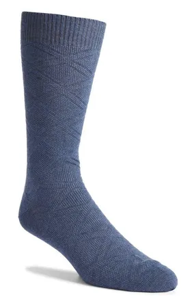Canali Diamond Jacquard Wool Blend Dress Socks in Blue at Nordstrom, Size Large